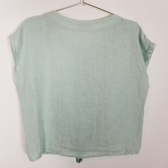 Charlie B Women Linen Tie Front Blouse Top Sz XL Light Green Short Sleeve - Picture 3 of 5